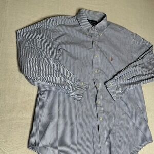 Ralph Lauren Yarmouth Button Down Shirt Men 17 35 Blue White Stripe Oxford